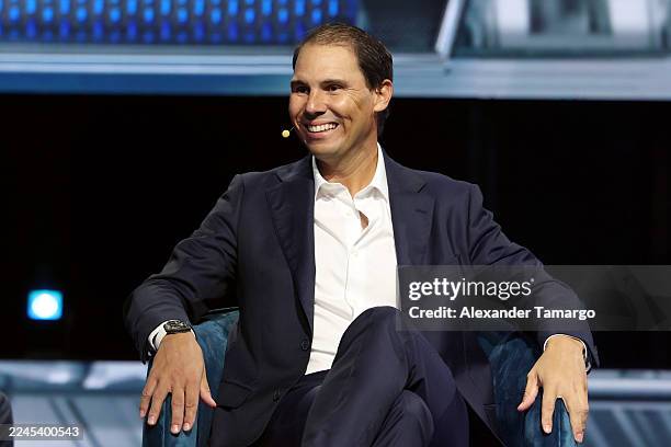 Rafael Nadal speaks onstage during day 2 of the America Business Forum at Kaseya Center on November 06, 2025 in Miami, Florida.