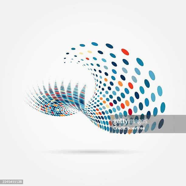 abstract blue and red half tone dots texture pattern design icon - perspective grid stock illustrations