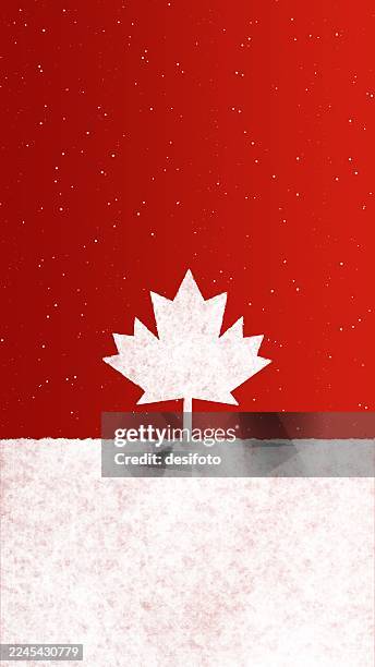 white ornate glowing bottom edge snow fur border and one textured maple tree leaf over red maroon glittering shiny background for christmas new year, canada day festive celebration - silver sequins stock illustrations