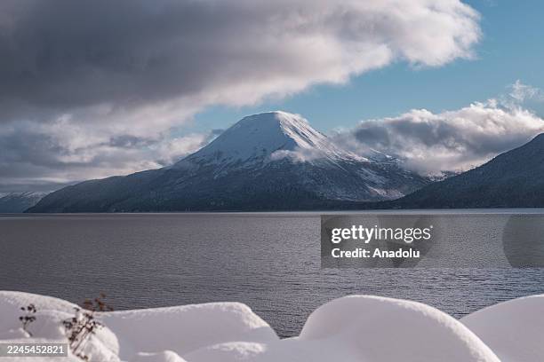 View of nature covered in a white blanket following the season's first heavy snowfall in Girdwood, Alaska, United States on November 9, 2025....