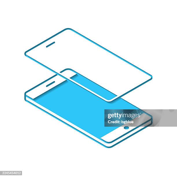 glass screen protector. icon cut out on white paper with blue background - iphone transparent stock illustrations