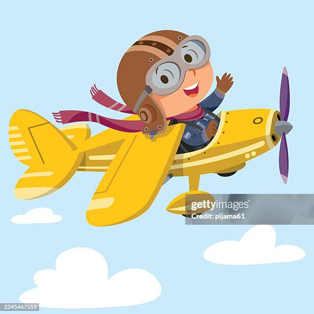 happy flying pilot kid. - smiling baby white background stock illustrations