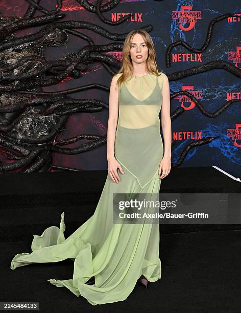 Maya Hawke attends the Los Angeles Premiere of Netflix's "Stranger Things" Season 5 at TCL Chinese Theatre on November 06, 2025 in Hollywood,...