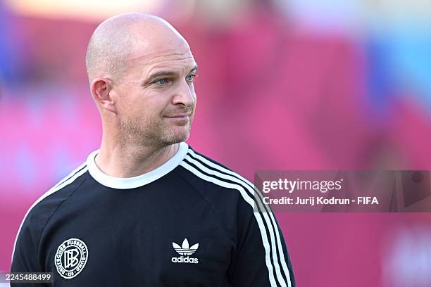 Marc-Patrick Meister, Head Coach of Germany, looks on prior to the FIFA Under-17 World Cup match between Germany and Korea DPR at Aspire Academy on...