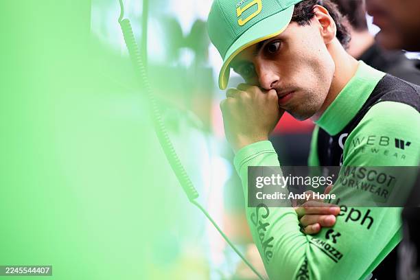 Gabriel Bortoleto of Brazil and Stake F1 Team Kick Sauber looks on in the garage during Sprint Qualifying ahead of the F1 Grand Prix of Brazil at...