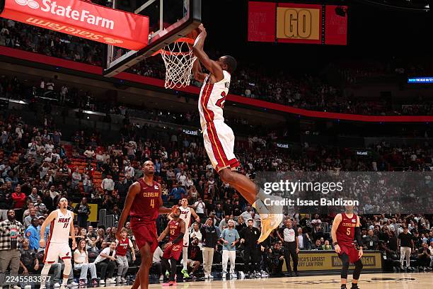 Andrew Wiggins of the Miami Heat score the game winning basket against the Cleveland Cavaliers on November 10, 2025 at Kaseya Center in Miami,...