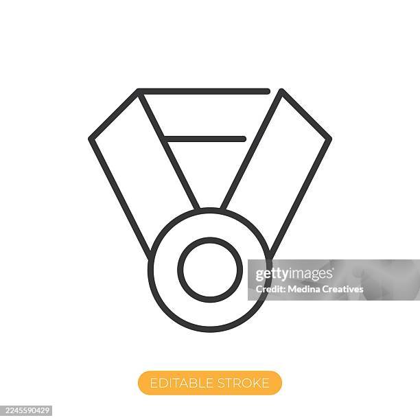 medal icon. editable stroke thin line icon - boxing coach stock illustrations
