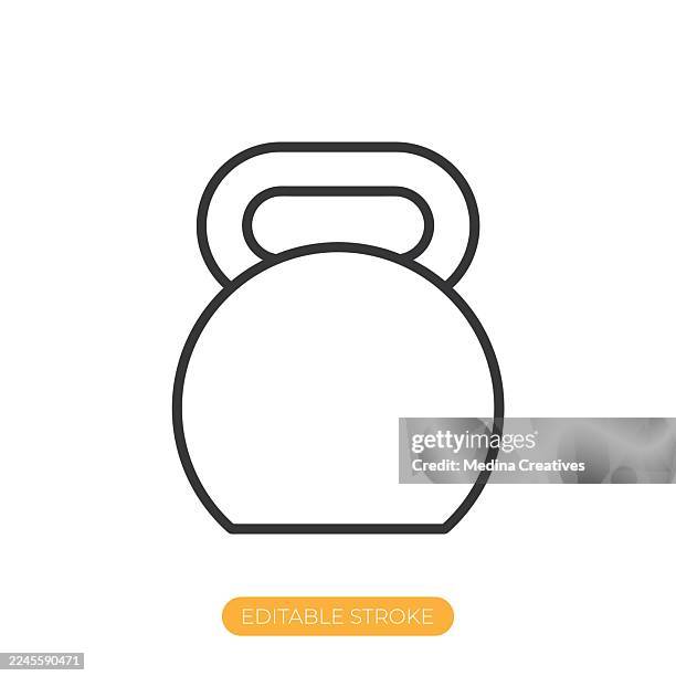 kettlebell icon. editable stroke thin line icon - home workout weights stock illustrations