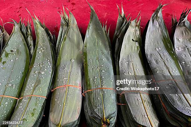 dried bamboo leaf - bambusblatt stock-fotos und bilder
