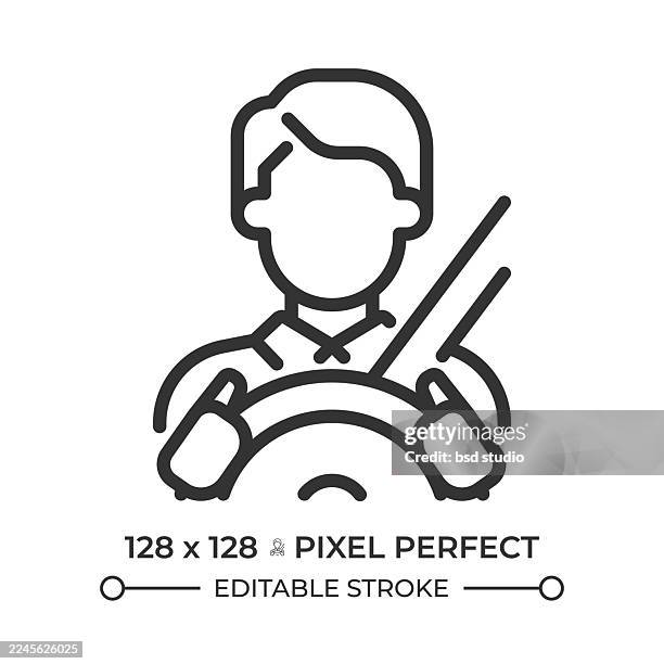 driver pixel perfect line icon - truck driver stock illustrations