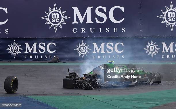 Gabriel Bortoleto of Brazil driving the Kick Sauber C45 Ferrari crashes out during the Sprint ahead of the F1 Grand Prix of Brazil at Autodromo Jose...