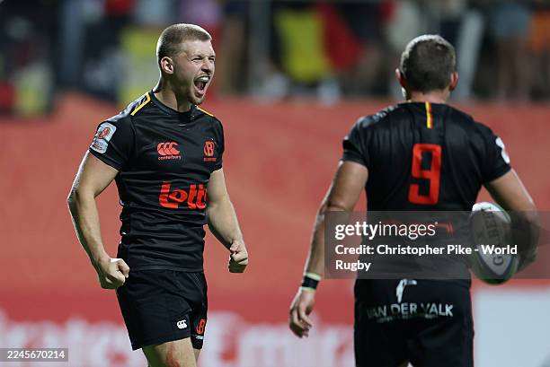 Florian Remue of Belgium reacts during the Men's Rugby World Cup 2027 Final Qualification Tournament match between Belgium and Namibia at The Sevens...
