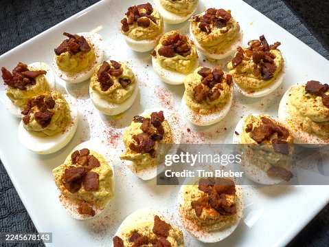 Deviled eggs with garnish Deviled eggs with garnish