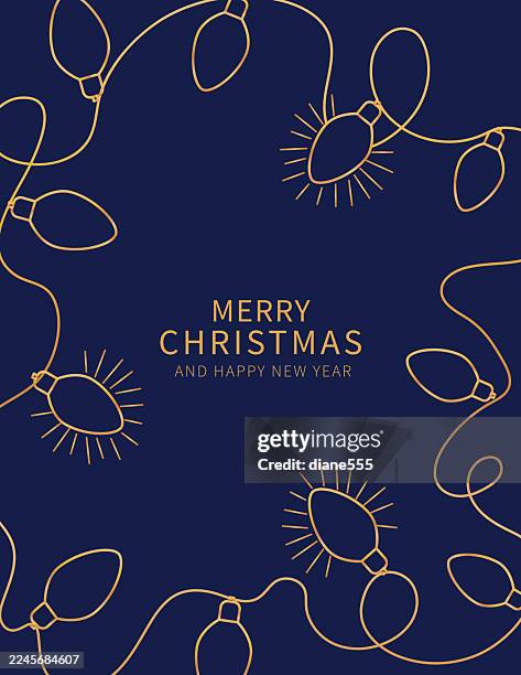 christmas card with a gold outlined christmas twinkle lights - twinkle lights background stock illustrations