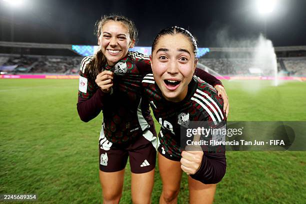 Chloe Del Real and Miranda Solis of Mexico celebrates victory following the FIFA U-17 Women's World Cup Morocco 2025: Match for Third Place match...
