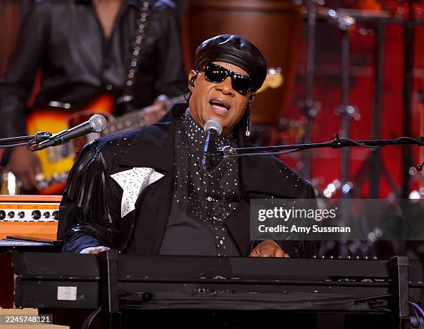 Stevie Wonder performs onstage during the 2025 Rock & Roll Hall of Fame Induction Ceremony at Peacock Theater on November 08, 2025 in Los Angeles,...