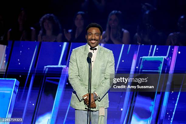 Donald Glover speaks onstage during the 2025 Rock & Roll Hall of Fame Induction Ceremony at Peacock Theater on November 08, 2025 in Los Angeles,...