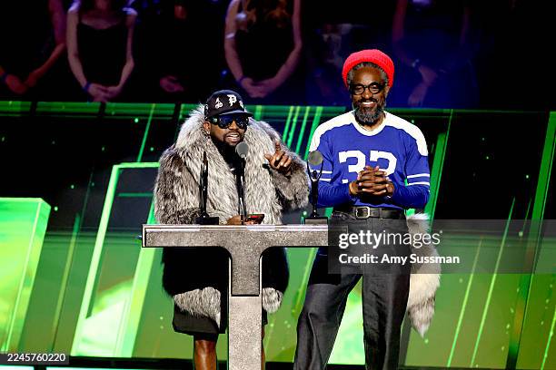 Inductees Big Boi and André 3000 of OutKast speak onstage during the 2025 Rock & Roll Hall of Fame Induction Ceremony at Peacock Theater on November...