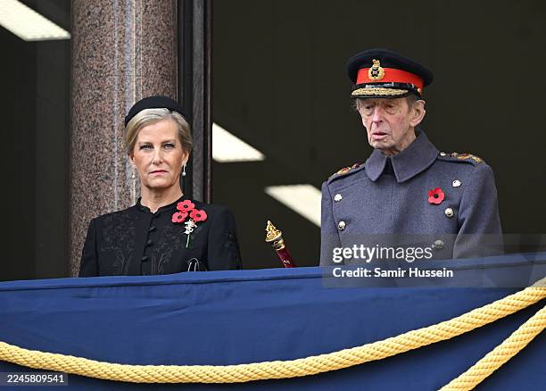 Sophie, Duchess of Edinburgh and Prince Edward, Duke of Kent attend the 2025 National Service Of Remembrance at The Cenotaph on November 09, 2025 in...