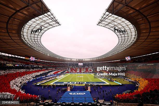General view inside the stadium as the fans display a NFL themed Tifo prior to the NFL 2025 game between Atlanta Falcons and Indianapolis Colts at...