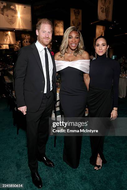 Prince Harry, Duke of Sussex, Serena Williams and Meghan, Duchess of Sussex attend the 2025 Baby2Baby Gala Presented By Paul Mitchell at Pacific...