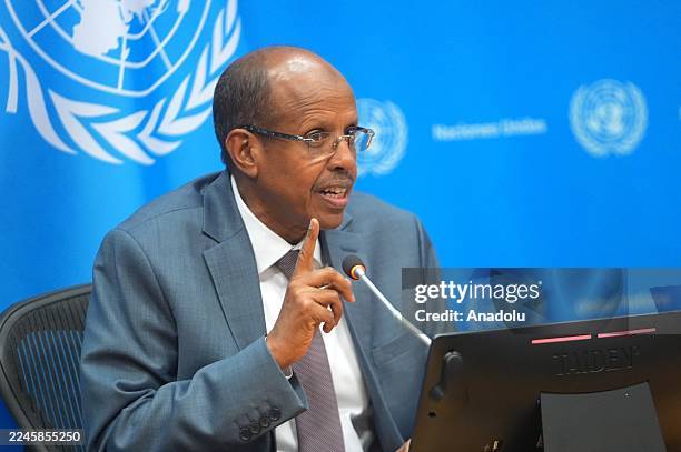 Chairperson of the African Union Commission, Mahmoud Ali Youssouf and UN Secretary-General Antonio Guterres hold a press briefing on the 9th African...