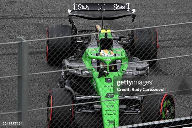 Gabriel Bortoleto of Brazil driving the Kick Sauber C45 Ferrari crashes out during the F1 Grand Prix of Brazil at Autodromo Jose Carlos Pace on...
