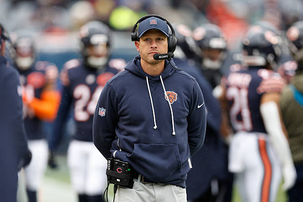 Head coach Ben Johnson of the Chicago Bears looks on during the third quarter in the game against the New York Giants at Soldier Field on November...