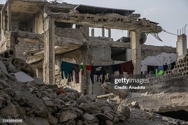 Remaining families at the Yarmouk Camp, struggle to survive amid the ruins under harsh living conditions as the city continues to bear the marks of...