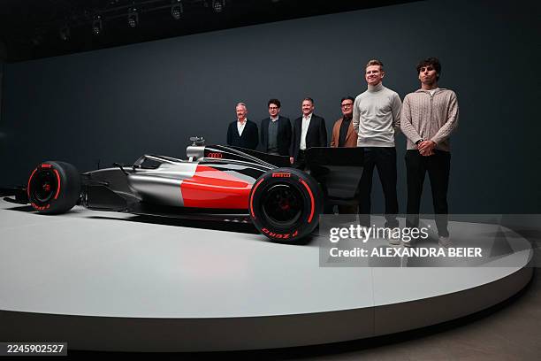 Brazilian driver Gabriel Bortoleto , German driver Nico Hulkenberg, Massimo Frascella, Chief Creative Officer at AUDI AG, Gernot Doellner, CEO of...