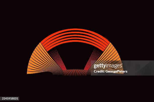 futuristic striped semi - circle border - frame - stage curtains stock illustrations