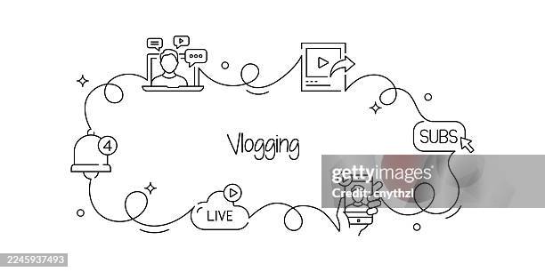 continuous line drawing vlogging banner design. youtuber, influencer, broadcasting, live stream. - filming stock illustrations