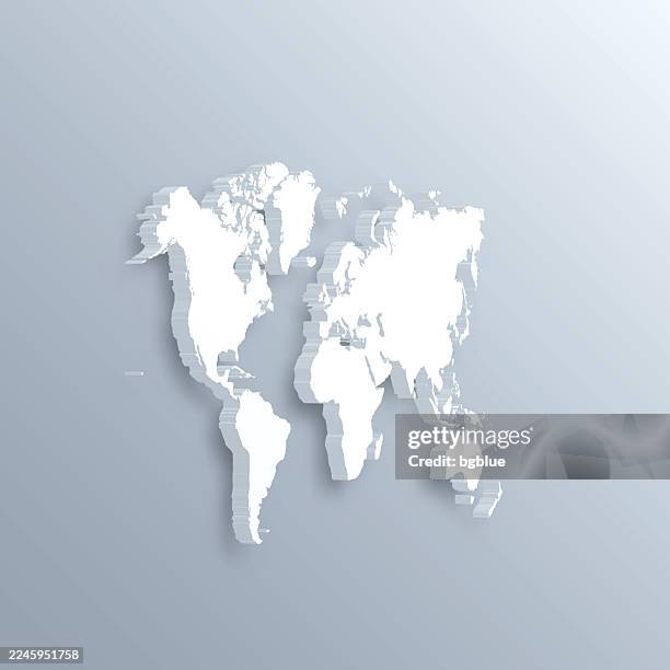 ilustraciones, imágenes clip art, dibujos animados e iconos de stock de mapa 3d del mundo sobre fondo gris - frontera internacional