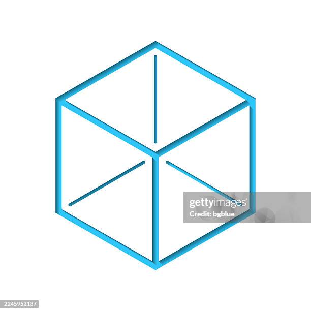 isometric cube. icon cut out on white paper with blue background - 3d cube stock illustrations