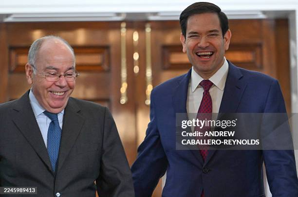 Secretary of State Marco Rubio greets Brazilian Foreign Minister Mauro Vieira at the State Department in Washington, DC, on November 13, 2025.