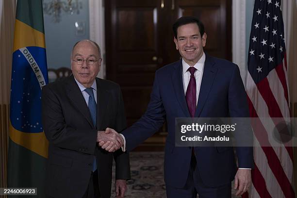 Secretary of State Marco Rubio meets with Minister of Foreign Affairs of Brazil Mauro Vieira at the Department of State in Washington, United States...