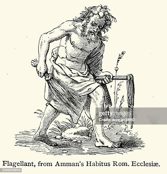 history, flagellant, a person who subjects themselves to flogging, as a religious discipline, vintage illustration, 19th century, victorian - self flagellation stock illustrations