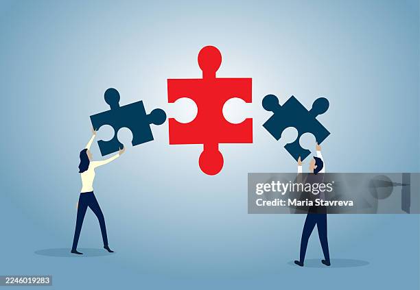 connecting the pieces.collaboration and problem solving. - bridge the gap vector stock illustrations