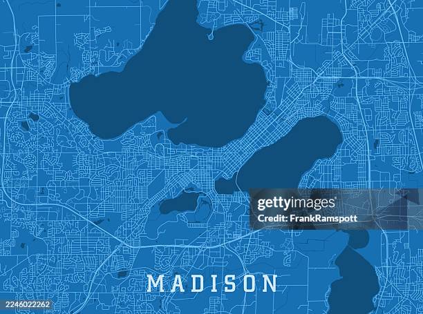 madison wi city vector road map blue horizontal - madison stock illustrations