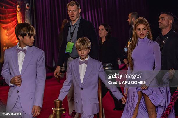 Colombian singer-songwriter Shakira and her sons Milan Pique Mebarak and Sasha Pique Mebarak attend the world premiere of Walt Disney Animation...