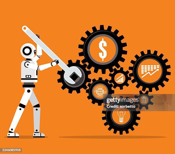 wrench and cogs - robot - plumbing problems stock illustrations