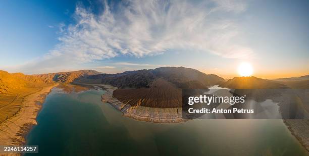aerial view of the dry orto-tokoy reservoir in kyrgyzstan - reservoir stock pictures, royalty-free photos & images