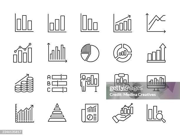 statistic icons - editable storke thin line series icon - revenue decrease stock illustrations