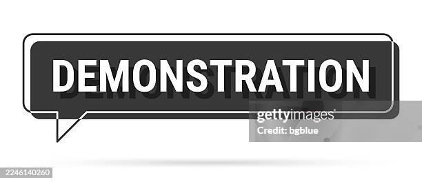 demonstration - 3d black speech bubble on white background - white boxes display stock illustrations