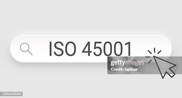 iso 45001 - search bar with cursor on blank background - iso certification image stock illustrations