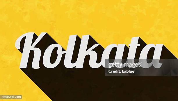 kolkata - text with long shadow on textured yellow background - creative kolkata stock illustrations