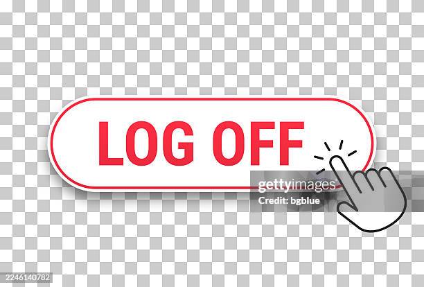 log off - 3d click web button with hand cursor on blank background - log isolated stock illustrations