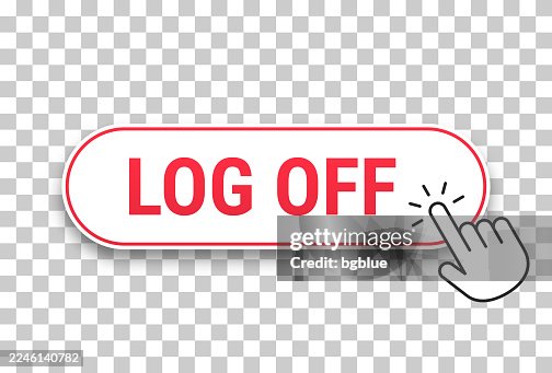 Log Off - 3D click web button with hand cursor on blank background Log Off - 3D click web button with hand cursor on blank background