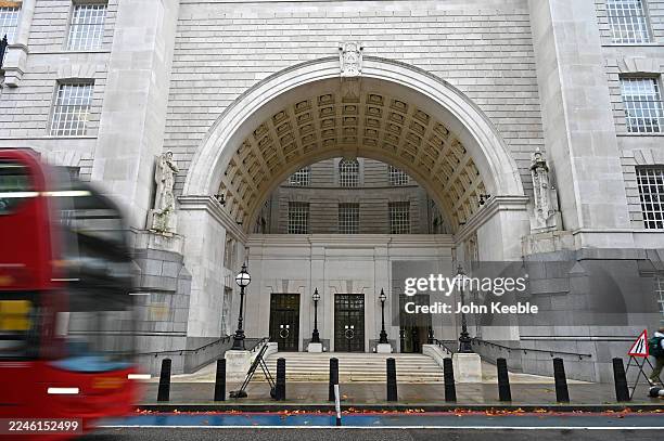 General exterior view of Thames House the official headquarters for MI5, a Grade II listed building designed by Sir Frank Baines, the building also...