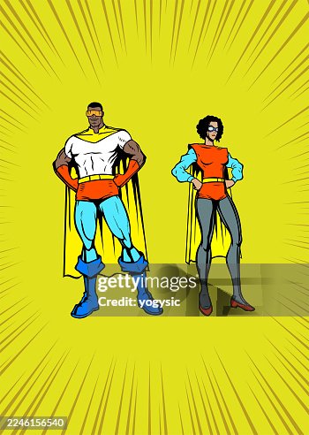 Vector Retro Golden Age Comic Book African American Superhero Couple Standing Stock Illustration Vector Retro Golden Age Comic Book African American Superhero Couple Standing Stock Illustration